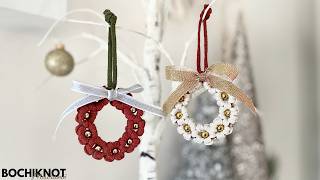 DIY Macrame Christmas Wreath Ornament Daisy Knot amp Beads [upl. by Cyd]