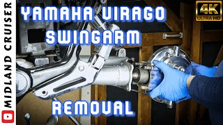 YAMAHA VIRAGO 1100  HOW TO REMOVE SWINGARM AND BEARINGS TUTORIAL  4K  Powder coating preparation [upl. by Ardnosal]