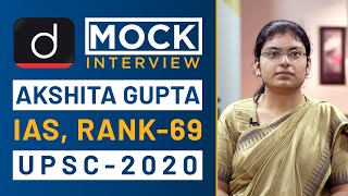 Akshita Gupta Rank  69 IAS  UPSC 2020  Mock Interview I Drishti IAS English [upl. by Melody]