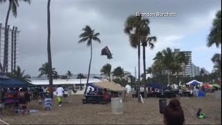 3 Kids Blown Away When Bounce House Becomes Unmoored [upl. by Eberto502]