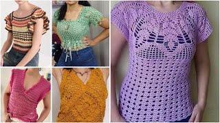 latest beautiful crochet cotton thread fancy topcrop toptunic top designs crochet crochettop [upl. by Dahlstrom]