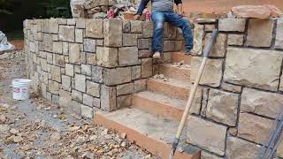 Tennessee Ashlar Stone Walls Project 6040 mix of brown and grey pallets DIY [upl. by Wallack970]