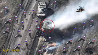 How Ukrainian Forces FPV Drones Easily destroyed Russian tank convoy with full cover [upl. by Suiluj]