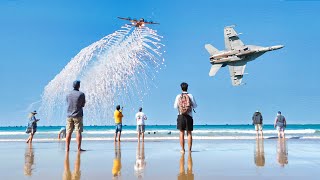 Fighter jets fly low over famous Australian beach [upl. by Ahsiekahs]