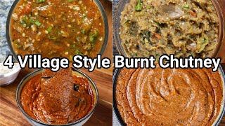 4 Village Style Burnt amp Roasted Chutney recipes for Rice Dosa amp Idli  Charcoal Flavored Chatni Dip [upl. by Langham]