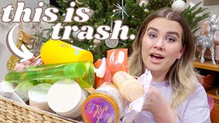 beauty empties lets talk about my trash  would I repurchase vlogmas day 10 [upl. by Wilone]