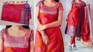 Convert Saree into Kurta Set  kurtisuitkameez cutting amp stitching for beginners  kurti stitching [upl. by Jacobine]