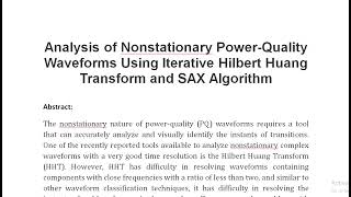 Analysis of Nonstationary Power Quality Waveforms Using Iterative Hilbert Huang Transform and SAX Al [upl. by Galligan45]