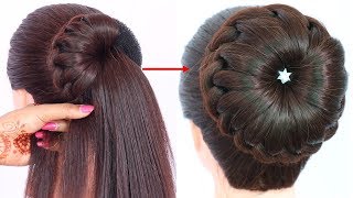 new bun hairstyle for wedding and party  trending hairstyle  party hairstyle  updo hairstyle [upl. by Aihtnamas]