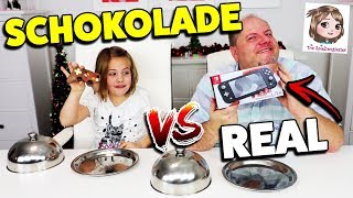 CHOCOLATE VS REAL 🍫 Hannah gegen Papa  Wer bekommt die Nintendo Switch 🎮 Pumps essen WAS 👠 [upl. by Onivla]