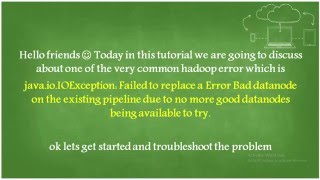 Hadoop Error  Failed to replace a Error Bad datanode [upl. by Ellynad228]