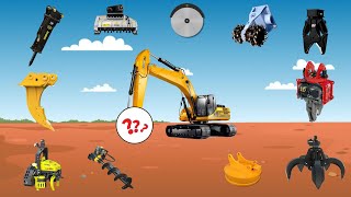 EXCAVATOR ATTACHMENT  MULCHER HYDRAULIC BREAKER ROCK SAW ROCK WHEEL DEMOLITION PILE DRIVER [upl. by Heidy]