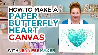 DIY Paper Butterfly Heart Canvas amp Wall Art Tutorial  Made with a Cricut [upl. by Noivert]