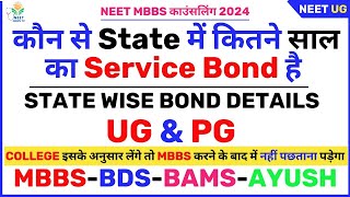 All about Service Bond amp Discontinuation Bond of all States in MBBS  BDS  BAMS  AYUSH  NEET 2024 [upl. by Mishaan]