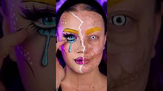 Pop art zombie makeup tutorial 🧟‍♀️💛💜 rate 110 👀 ripped paper illusion shorts short Tiffany MUA [upl. by Monty]