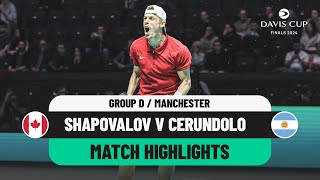 Shapovalov v Cerundolo Highlights  Canada v Argentina Davis Cup 2024 Finals Group Stage [upl. by Winifield]