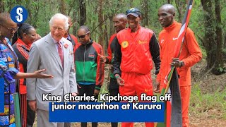 King Charles Kipchoge flag off junior marathon at Karura [upl. by Yelsgnik]