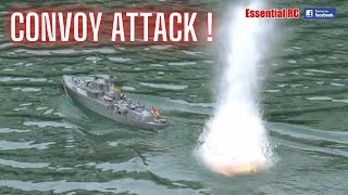 Spectacular RC UBoat Submarine Convoy Attack Warship Hunt with Depth Charge Explosions [upl. by Hoisch]