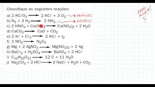 Classifique as seguintes reações [upl. by Ylrebmic146]