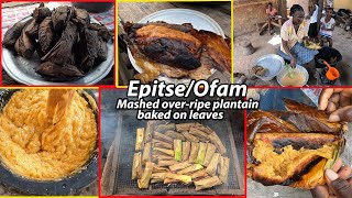 How to prepare Authentic EPITSE in Ghana Mashed overripe plantain baked on leaves  local food [upl. by Ahsiuqet828]