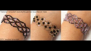 tutoriel bracelet manchette en perles rocailles en tubes  DIY beaded bracelet [upl. by Badr]