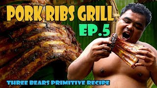 primitive survival tool  pork ribs grill with herb yummy yummyEP5 [upl. by Cohin815]