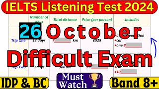 26 OCTOBER 2024 IELTS LISTENING TEST WITH ANSWERS  IELTS  IDP amp BC [upl. by Lennaj]