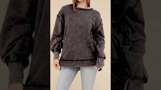 Zenana Acid Wash French Terry ExposedSeam Sweatshirt in Mocha or Ash Black [upl. by Eruot]