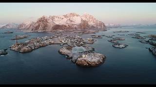 Fly over Lofoten Henningsvaer 4K  January 2018 [upl. by Lovering]