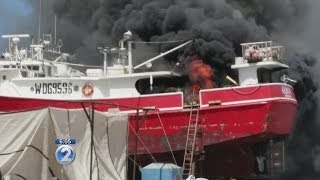 Fire damages boat at shipyard in Campbell Industrial Park [upl. by Seibold]