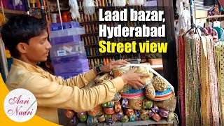 Hyderabad Laad Bazaar street view  Embroidery material shops  Ready made aari workshops [upl. by Enelyad]