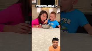 Strawberry campur garam family food challenge cooking prank funny strawberry salt [upl. by Sema]