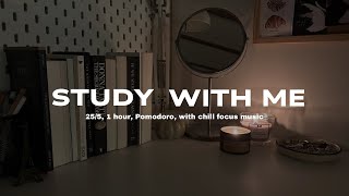 1 HR STUDY WITH ME  Pomodoro 255 with chill focus music evening in my room with candles🕯️  BELI [upl. by Uel]