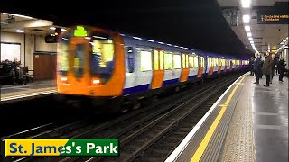 St Jamess Park  Circle  District lines  London Underground  S7 Stock [upl. by Ekez771]