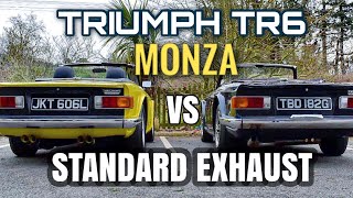 Triumph TR6 Monza Vs Standard Exhaust [upl. by Aticilef604]