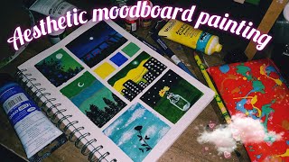 Aesthetic moodboard painting  acrylic painting  Green blue yellow moodboard [upl. by Anilam]