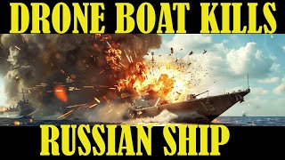 Watch an exploding Ukrainian drone boat Magura V hitting a Russian military ship in Crimea [upl. by Cassi]