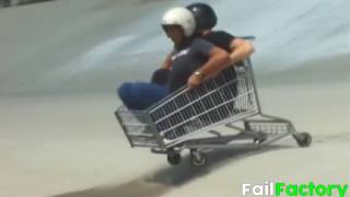 shopping cart downhill goes wrong and breaks his face [upl. by Schwitzer]