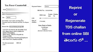 how to download TDS challan From SBI  Reprint or regenerate TDS challan from online SBI in Telugu [upl. by Aneelak]