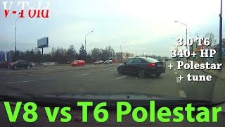 Volvo S80 44 V8 vs S80 30 T6 Polestar tuned street racing [upl. by Garwin499]