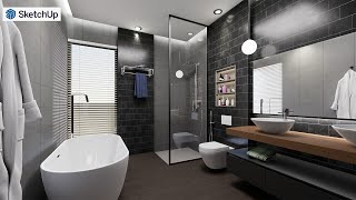 Sketchup interior design 43 make a bathroom and D5 render [upl. by Grannias412]