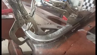 How to use a shrinker  stretcher tool to fabricate a rust repair patch  Charger restoration [upl. by Rellim635]