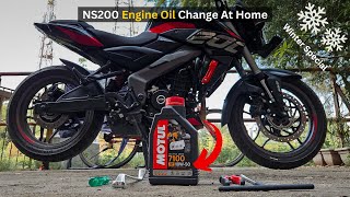 How To Change NS200 Engine Oil and Oil Filter At Home  Best Engine Oil For Baja Pulsar NS200 [upl. by Arratahs]