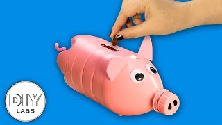 How to make a PIGGY BANK Using a Recycled Bottle  FastnEasy  DIY Labs [upl. by Guglielma]