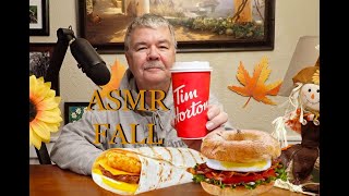 ASMR MUKBANGTIM HORTONS FALL BREAKFAST WRAP AND BREAKFAST BAGEL WITH COFFEE [upl. by Emie446]