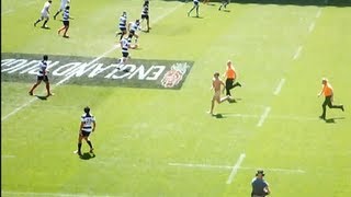 Slow Motion epic streaker scores try in England rugby match at Twickenham [upl. by Anitsenre]