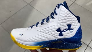 Under Armour Curry 1 Retro Dub Nation White Blue Basketball Shoes [upl. by Honey]