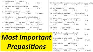 Most Important Prepositions in English Grammar  Preposition Exercise  1 [upl. by Cohberg]