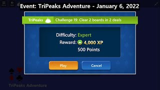 TriPeaks Adventure Game 19  January 6 2022 Event  Expert [upl. by Lienet]