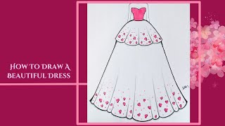 Easy girl Drawing  How To Draw A Dress  Pencil sketch  Barbie Dress Drawing  Dress Drawing [upl. by Atrice]